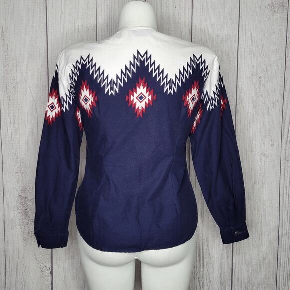 Vintage Roper Southwest Aztec Red White & Blue Button Down Western Top - Picture 3 of 7